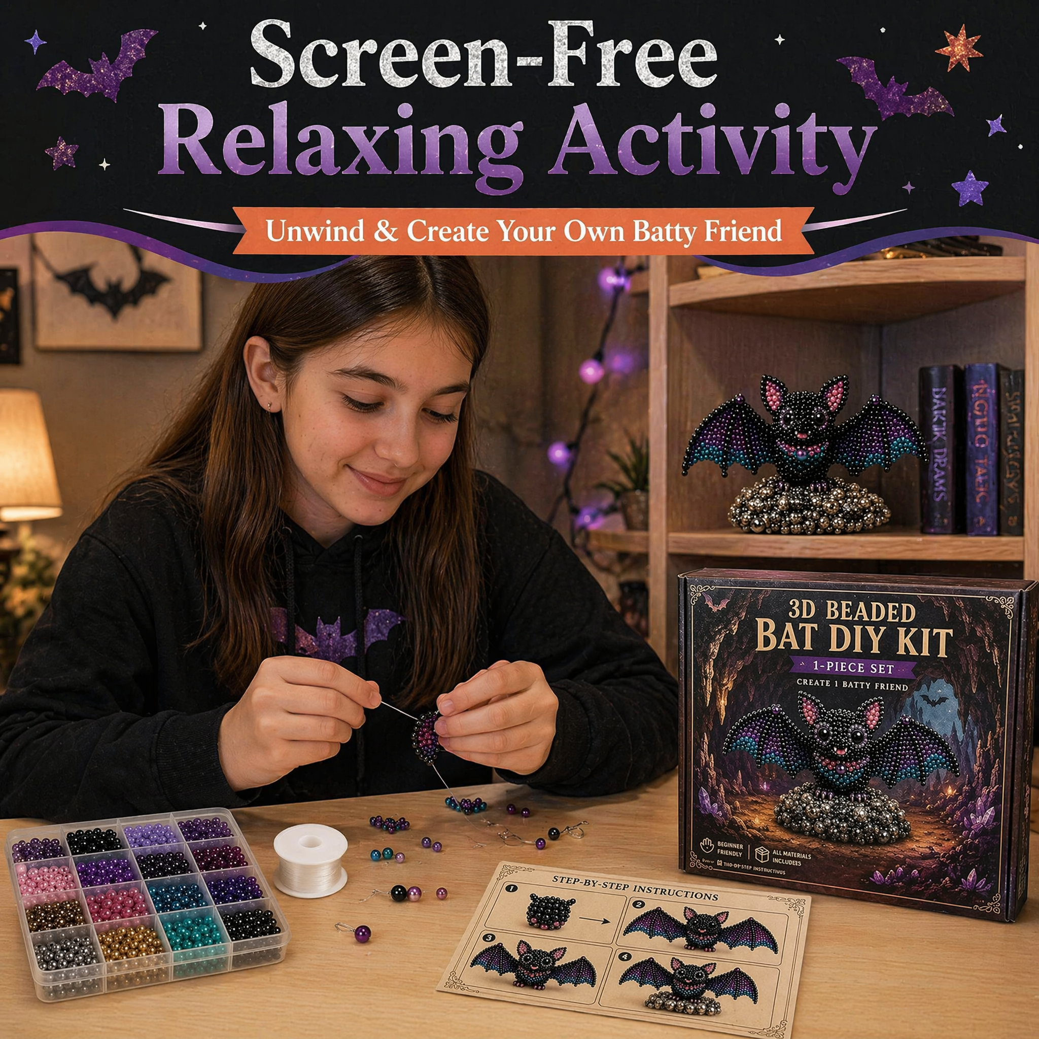Mini 3D Beaded Halloween Bat DIY Kit