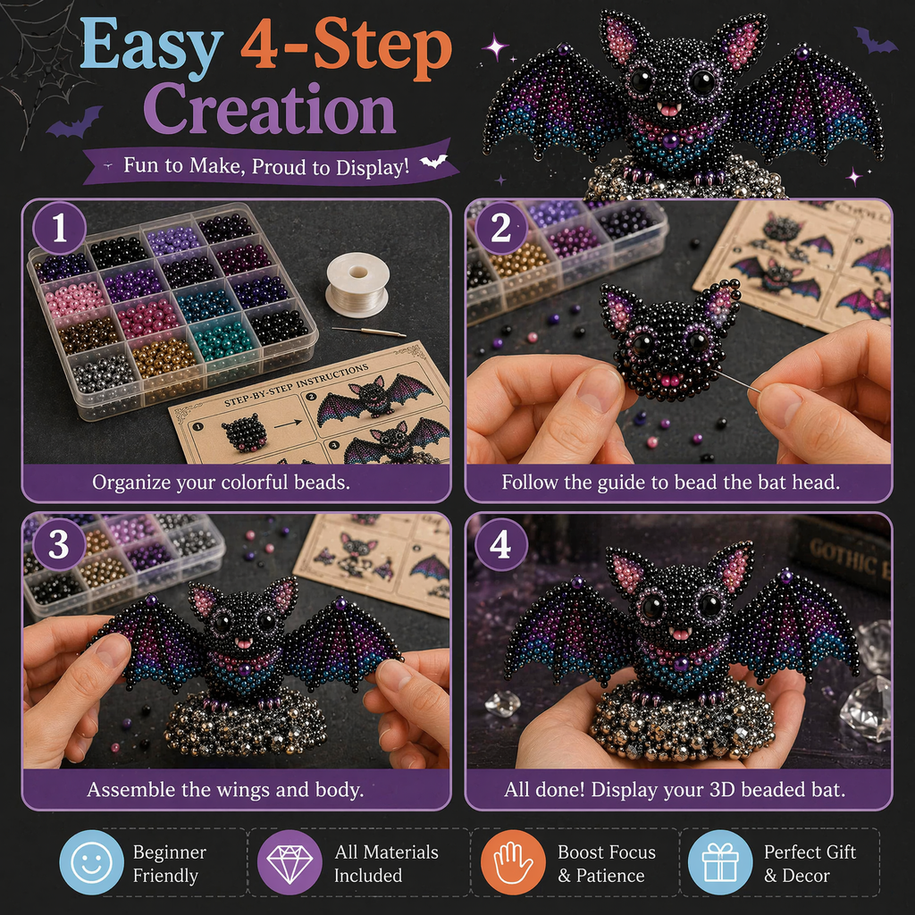 Mini 3D Beaded Halloween Bat DIY Kit