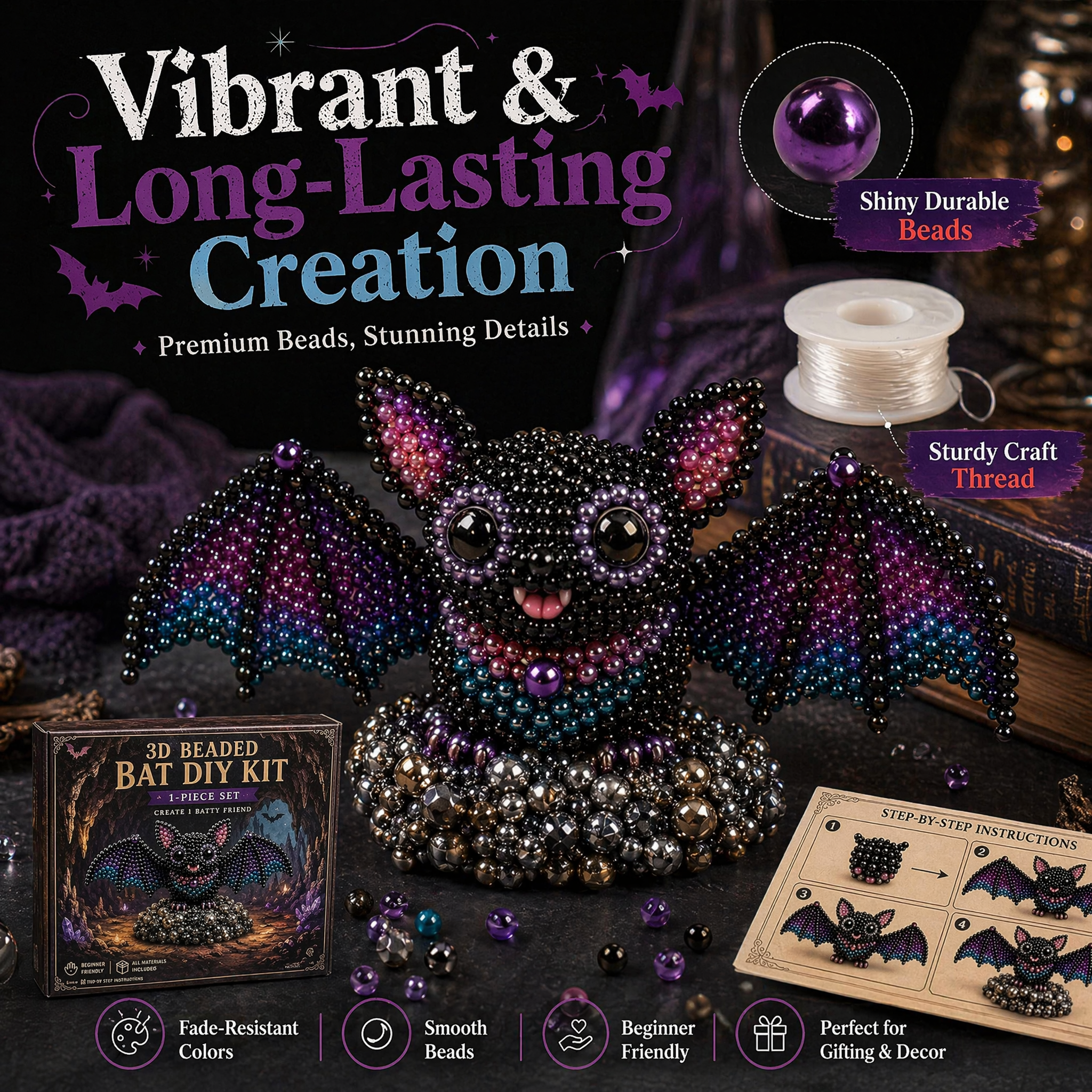 Mini 3D Beaded Halloween Bat DIY Kit