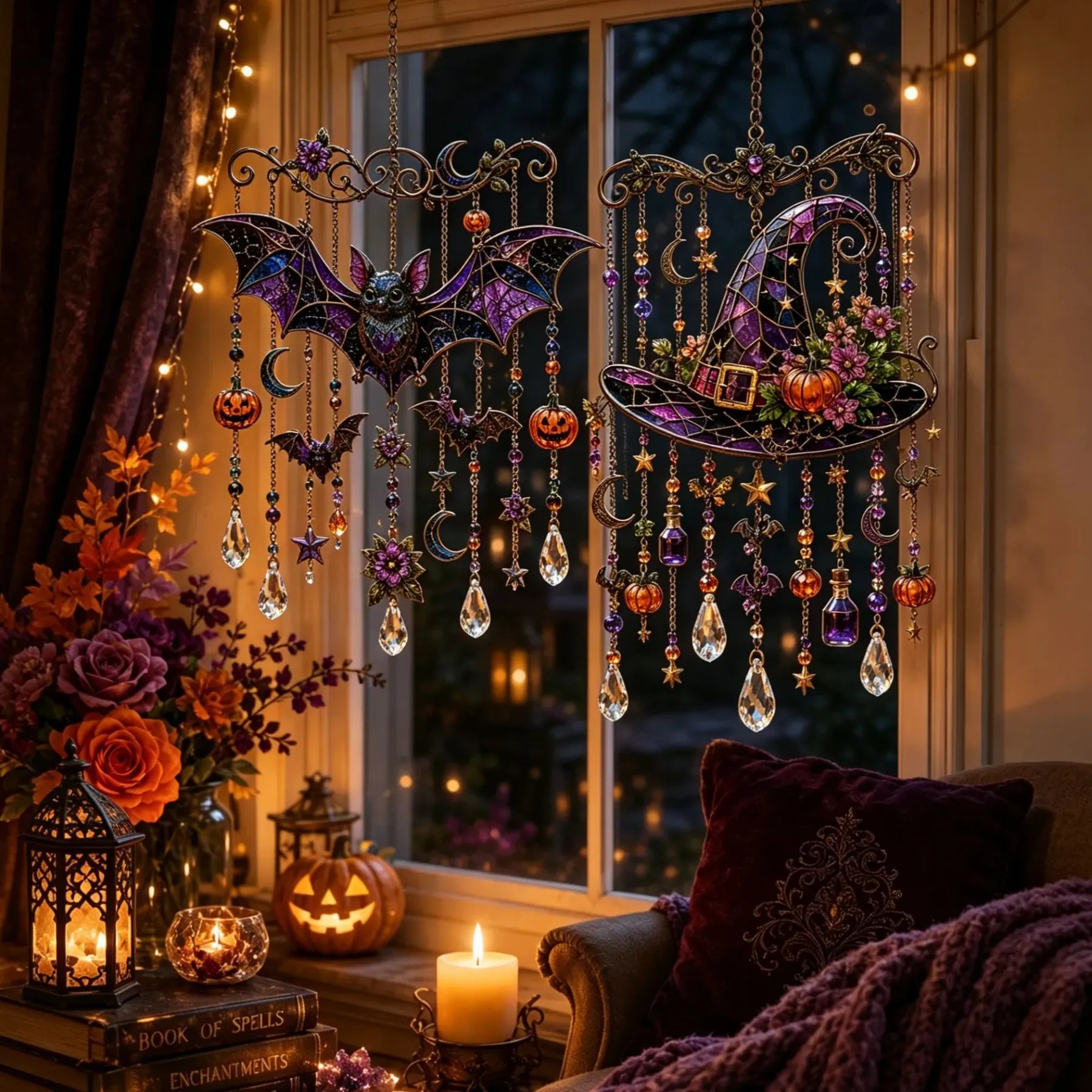 🎃💎Halloween Crystal Wind Chime – Colorful Acrylic Hanging Garden Decoration