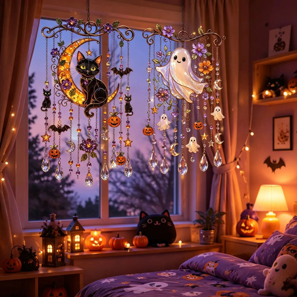 🎃💎Halloween Crystal Wind Chime – Colorful Acrylic Hanging Garden Decoration