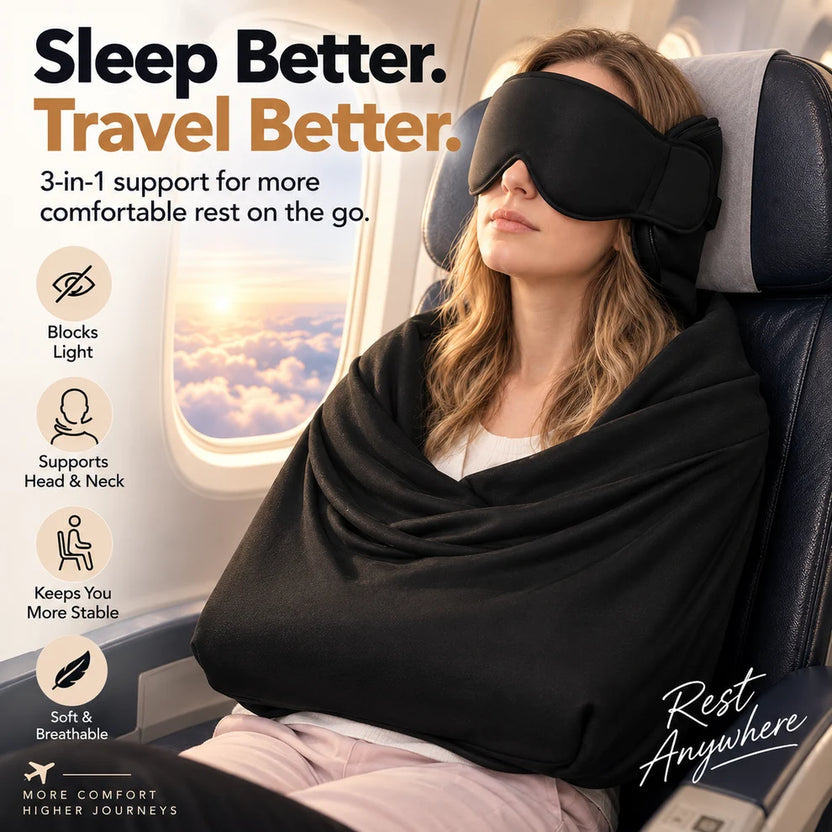✈️ 49% OFF 3-in-1 Travel Sleep Support – Blackout Eye Mask & Head Support