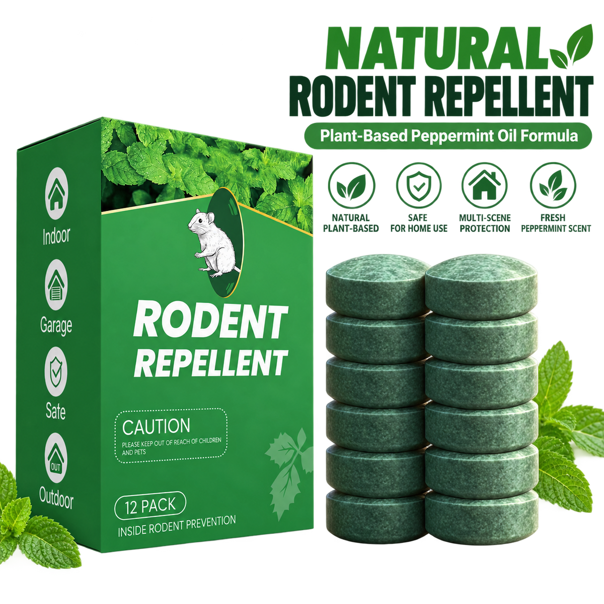12 Packs of Natural Rodent Repellent (Containing Camphor and Peppermint Oil)