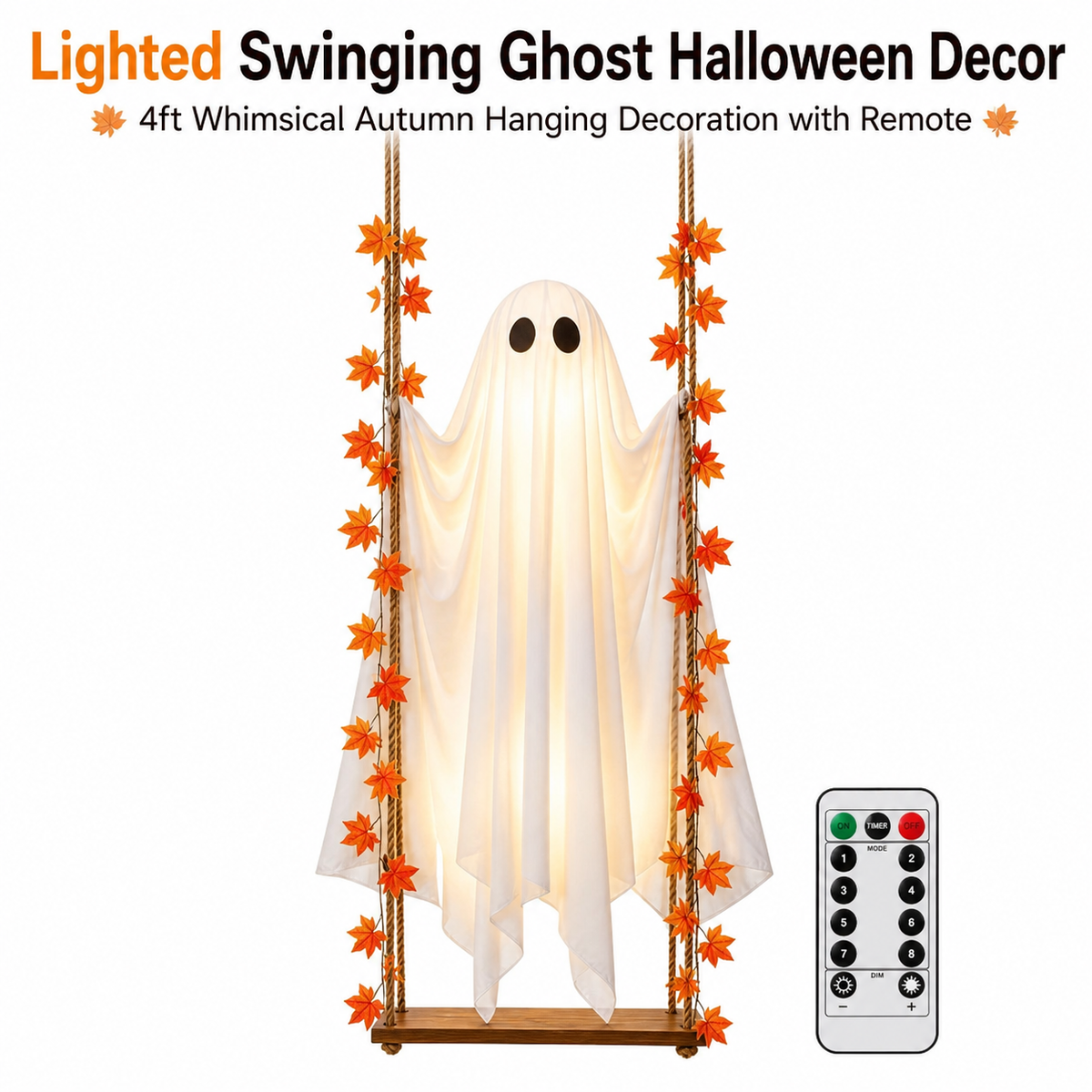 1.2M Hanging Swinging Ghost Halloween Decor